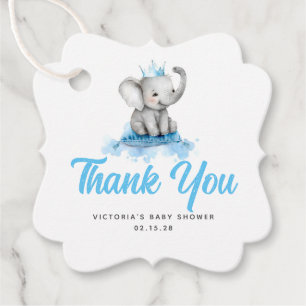 Cute Little Prince Elephant Blue Thank You Favour Tags