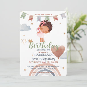 Cute Little princess afro girls Balloon Birthday Invitation