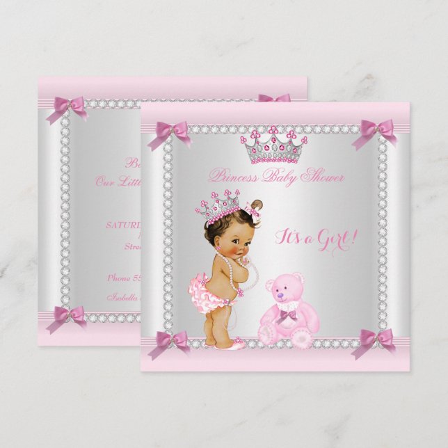 Cute Little Princess Baby Shower Girl Brunette Invitation (Front/Back)