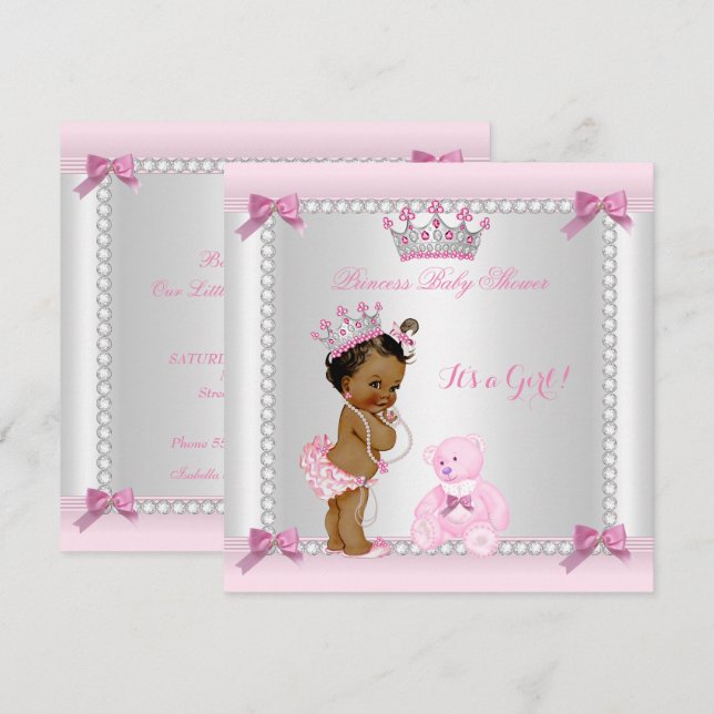 Cute Little Princess Baby Shower Girl Ethnic Invitation (Front/Back)
