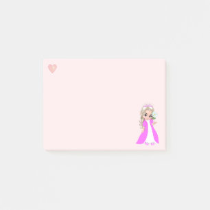 Cute little princess on light pink post-it notes