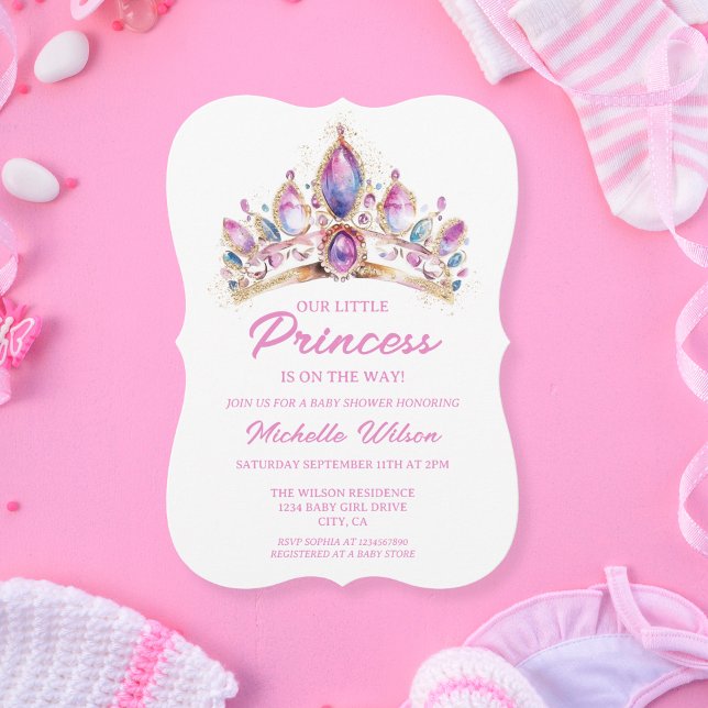 Cute Little Princess Tiara Pink Gold Glitter Baby  Invitation (Creator Uploaded)