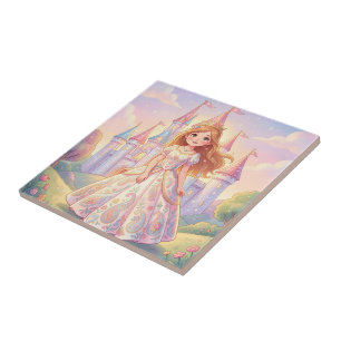 Cute little princess with glitter castle tile