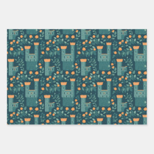 Cute Little Princess Wizard Castle Tower Pattern Wrapping Paper Sheet
