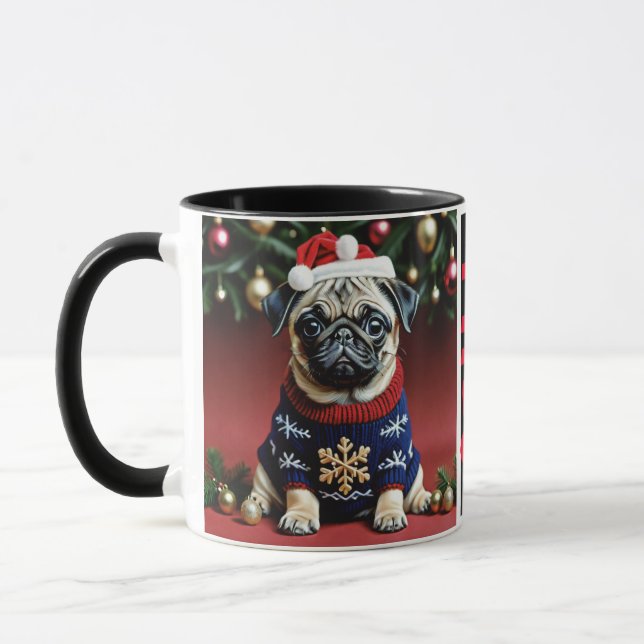 Cute Little Pug At Christmas Mug (Left)