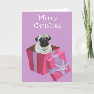 Cute little Pug Present Holiday Card