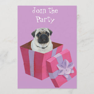 Cute little Pug Present Invitation