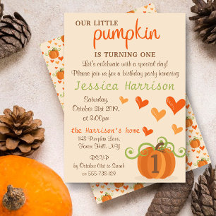 Cute Little Pumpkin 1st Birthday Invitations