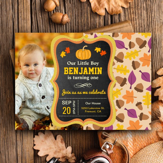 Cute Little Pumpkin 1st Birthday Photo Invitation (Creator Uploaded)