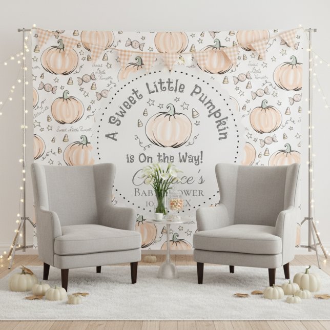 Cute Little Pumpkin Autumn Baby Shower Backdrop Tapestry (Creator Uploaded)