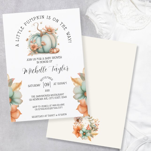 Cute Little Pumpkin Autumn Fall Floral Baby Shower Invitation (Creator Uploaded)