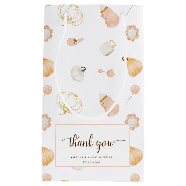 Cute Little Pumpkin Baby Girl Shower Thank You Small Gift Bag (Front)