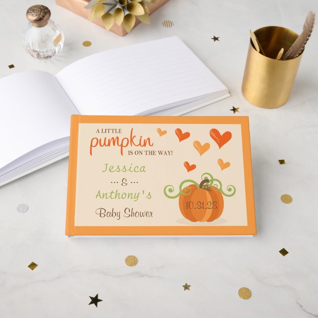 Cute Little Pumpkin Baby Shower Guest Book (Front Open)