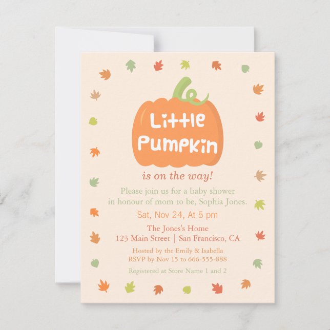 Cute Little Pumpkin Baby Shower Invitations (Front)