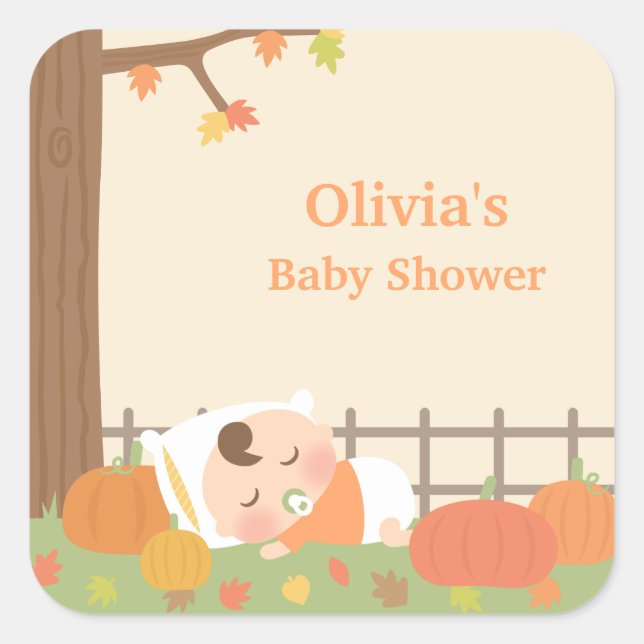 Cute Little Pumpkin Baby Shower Stickers (Front)
