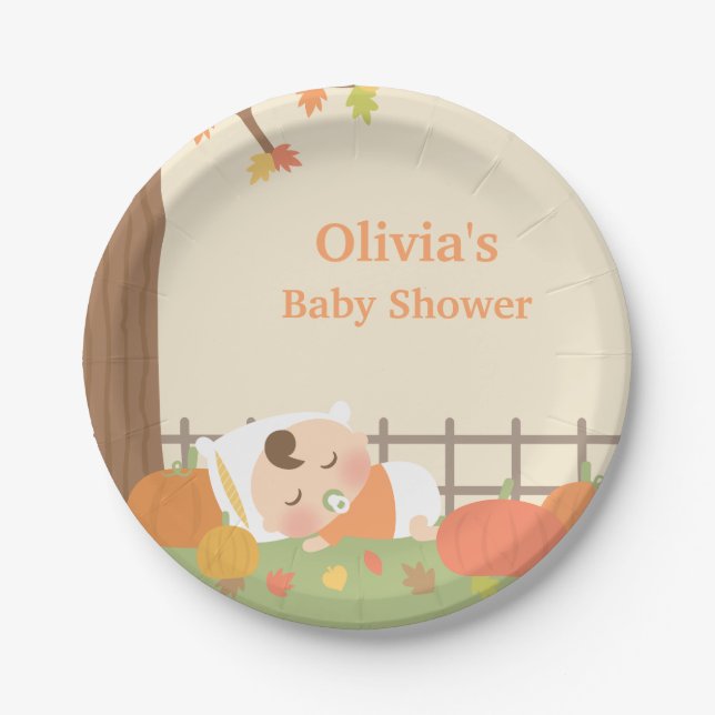 Cute Little Pumpkin Baby Shower Supplies Paper Plate (Front)