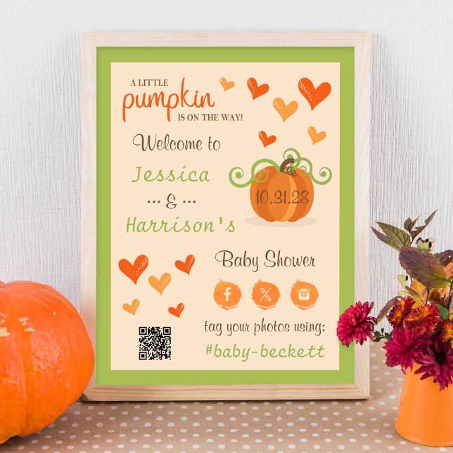 Cute Little Pumpkin Baby Shower Welcome Sign  (Creator Uploaded)