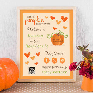 Cute Little Pumpkin Baby Shower Welcome Sign 