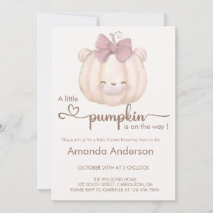 Cute Little Pumpkin Bear Fall Baby Shower Invitation