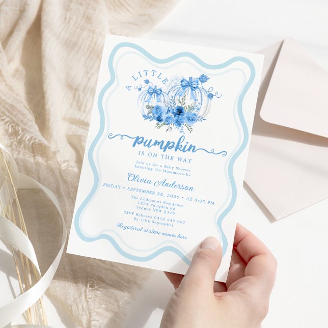 Cute Little Pumpkin Bow Wave Frame Baby Shower Invitation (Creator Uploaded)