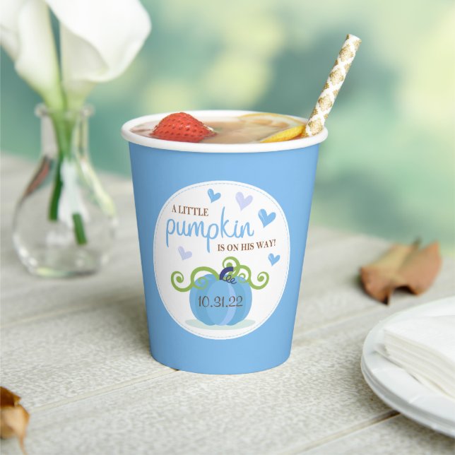 Cute Little Pumpkin Boys Baby Shower Paper Cups (Insitu)