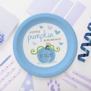 Cute Little Pumpkin Boys Baby Shower Paper Plate