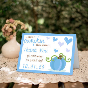 Cute Little Pumpkin Boys Baby Shower Thank You Card