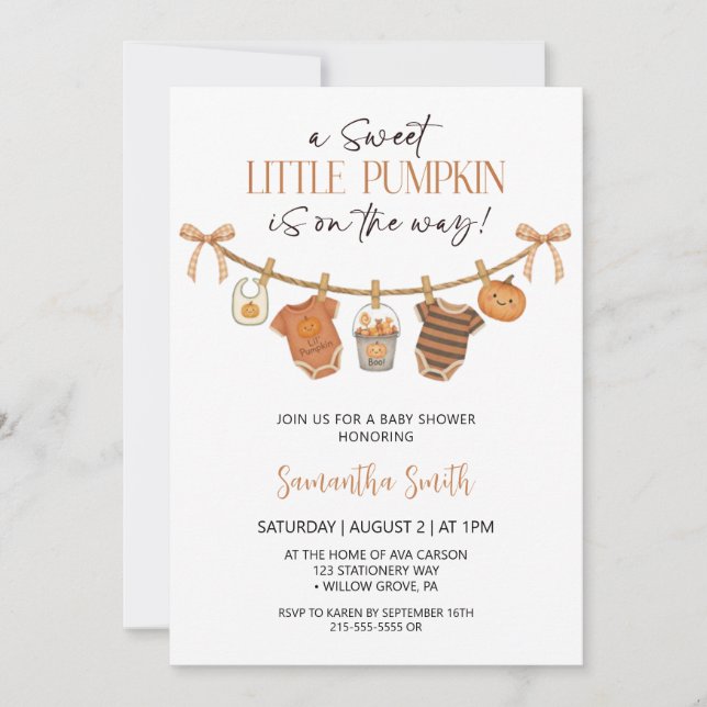 Cute Little Pumpkin Clothes Autumn Baby shower Invitation (Front)