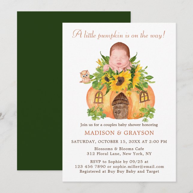 Cute Little Pumpkin Couples Baby Shower Invitation (Front/Back)
