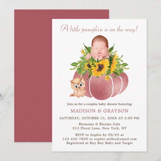 Cute Little Pumpkin Couples Baby Shower Invitation (Front/Back)