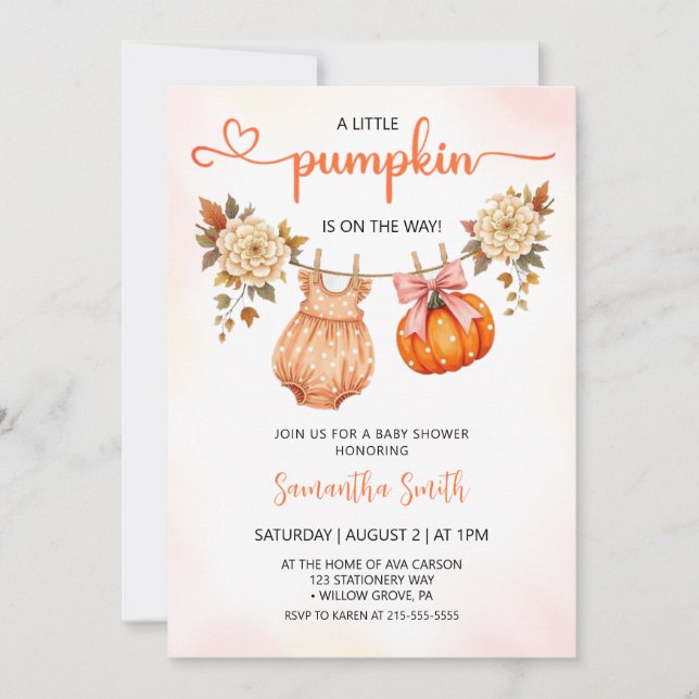 Cute Little Pumpkin Fall Autumn Baby Shower Invitation (Front)