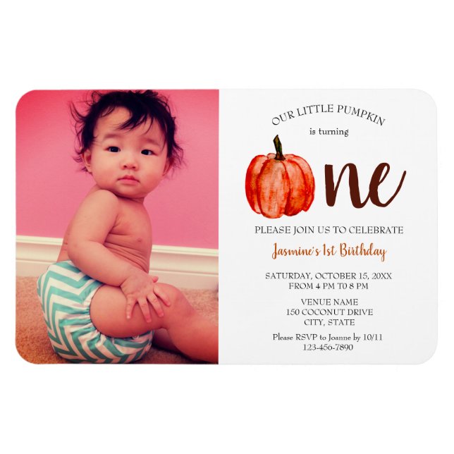 Cute Little Pumpkin First Birthday Invitation Magnet (Horizontal)