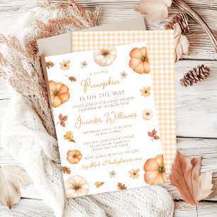 Cute Little Pumpkin Gingham Fall Baby Shower Invitation
