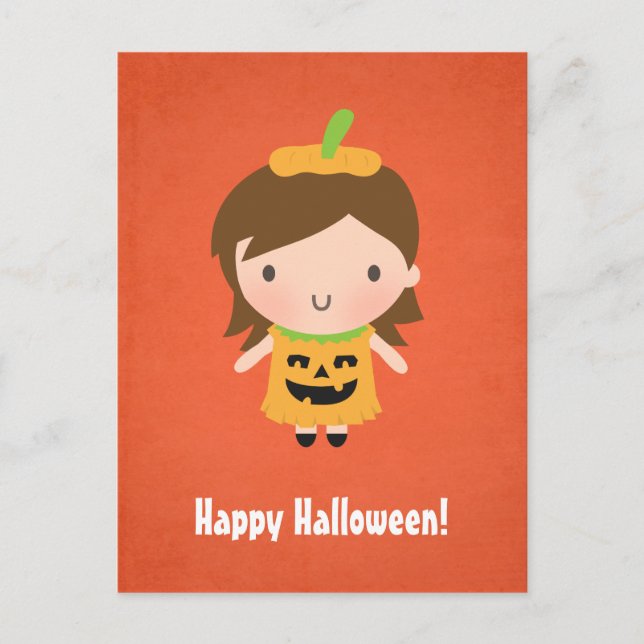 Cute Little Pumpkin Girl Kids Halloween Postcard (Front)