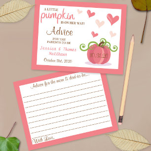 Cute Little Pumpkin Girls Baby Shower Advice Cards