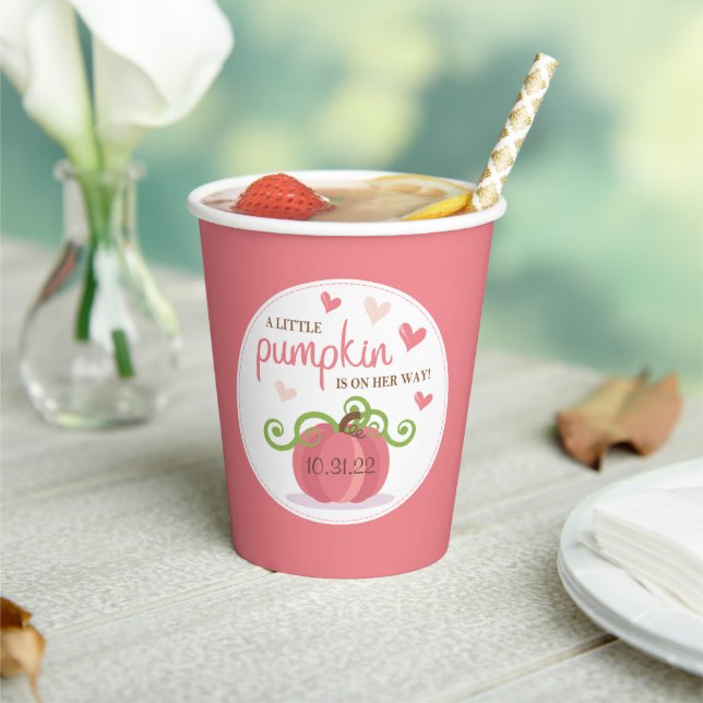 Cute Little Pumpkin Girls Baby Shower Paper Cups (Insitu)