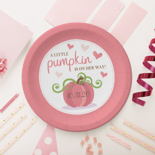 Cute Little Pumpkin Girls Baby Shower Paper Plate