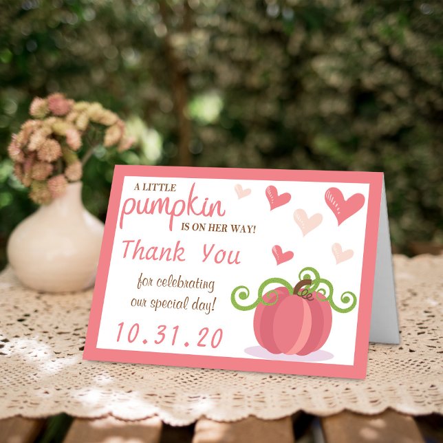 Cute Little Pumpkin Girls Baby Shower Thank You Card (Creator Uploaded)