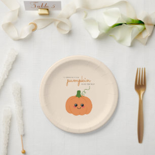 Cute Little Pumpkin On The Way Fall Baby Shower Paper Plate