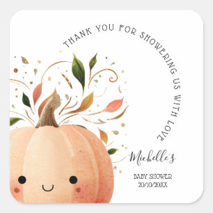 Cute Little Pumpkin on the Way Fall Baby Shower Square Sticker
