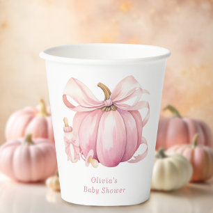 Cute Little Pumpkin Pink Bow Baby Shower Paper Cups