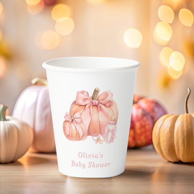 Cute Little Pumpkin Pink Bow Baby Shower Paper Cups (Creator Uploaded)