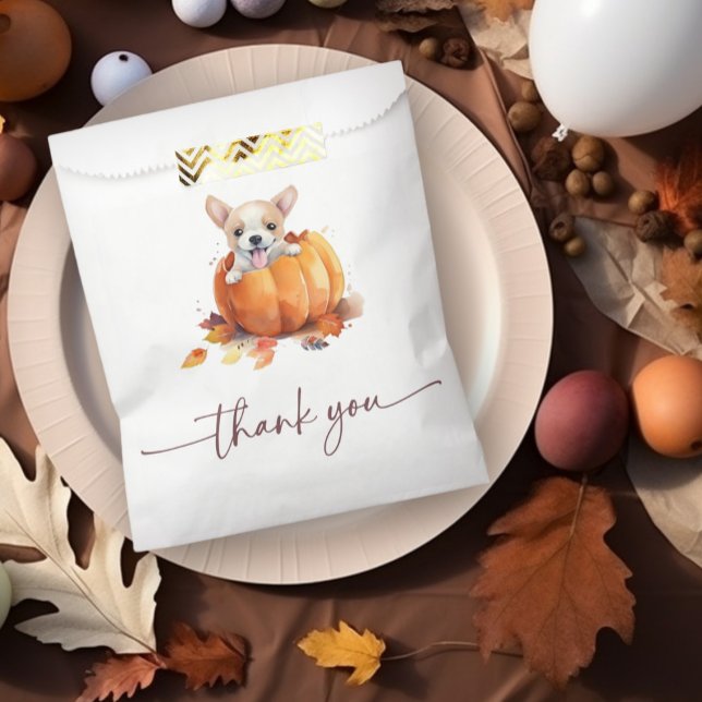Cute Little Pumpkin Puppy Thank You Baby Shower Favour Bags (Cute Little Pumpkin Puppy Fall in Love Baby Shower Favor bag)
