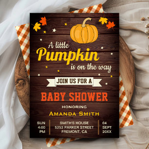 Cute Little Pumpkin Rustic Baby Shower Invitation