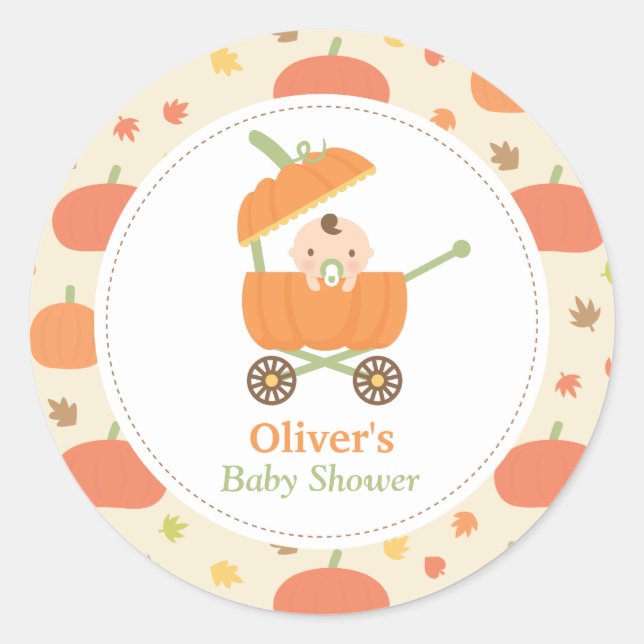 Cute Little Pumpkin Stroller Baby Shower Stickers (Front)