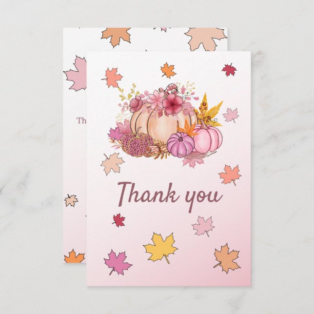 Cute Little Pumpking Spice &Nice Pink Fall in Love Thank You Card (Front/Back)