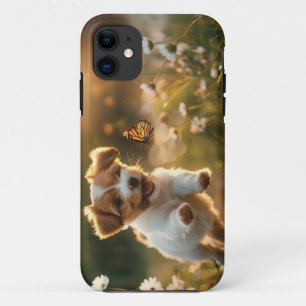 Cute little puppy chasing after a butterfly iPhone 11 case