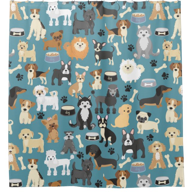 Cute Little Puppy Dog Pet Pattern Shower Curtain (Front)