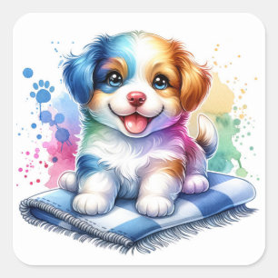 Cute Little Puppy Dog Square Sticker