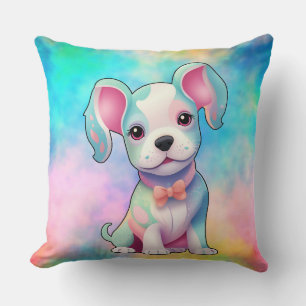 Cute Little Puppy on Multicolor Background Cushion